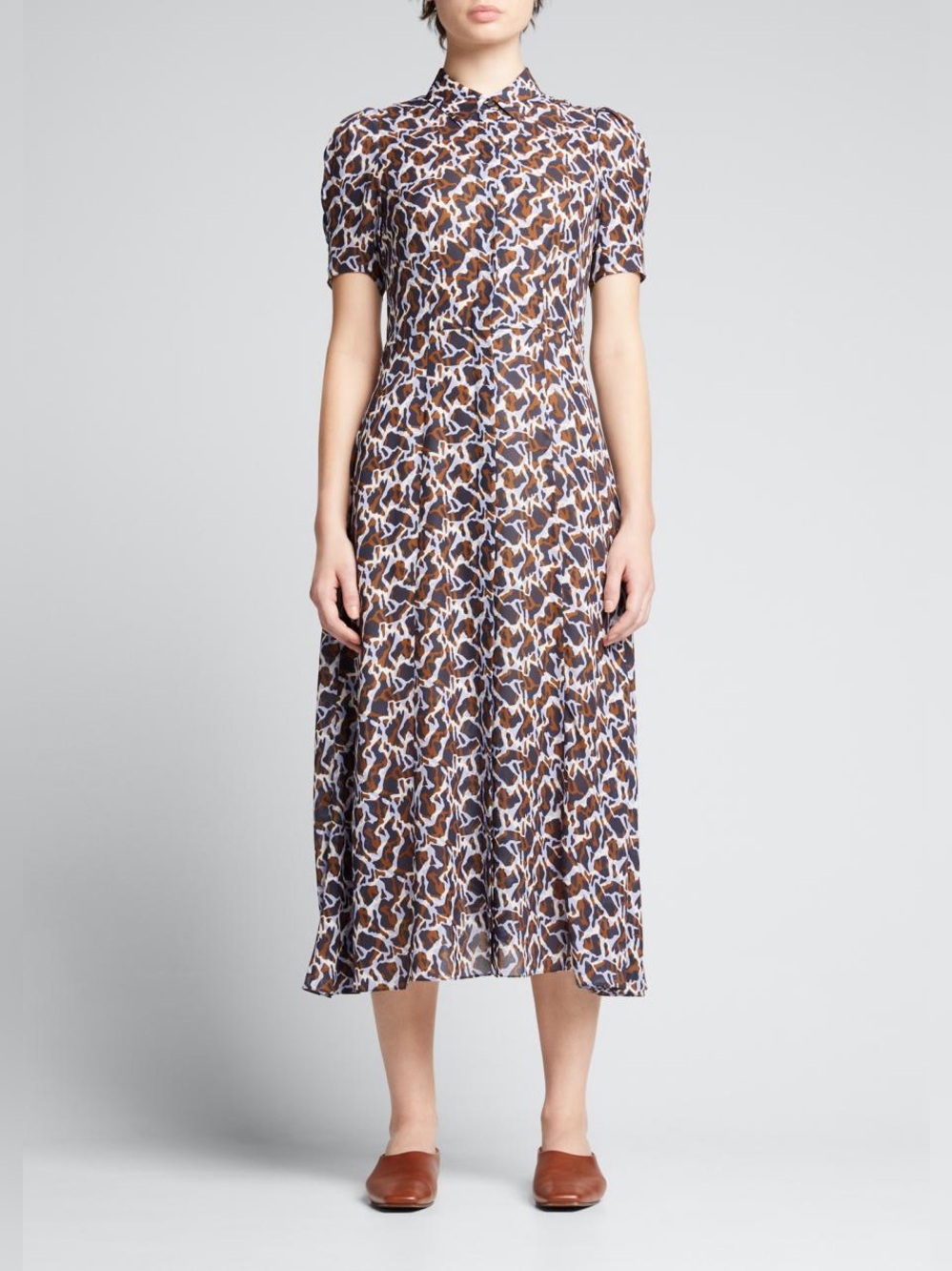 Theory Jasper Abstract Silk Darted Midi Shirtdress, Sz 2